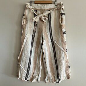 Anthropologie White & Beige Striped Linen Blend Cropped Pants